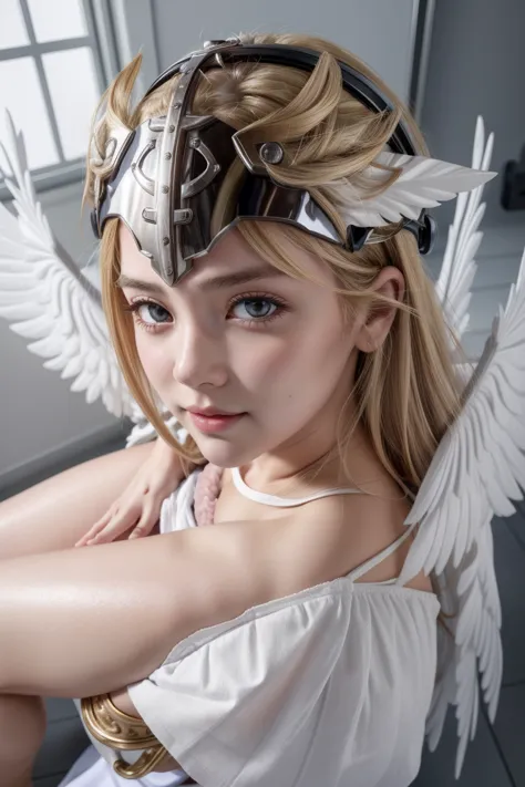 girl using a diamond anal plug and best quality, intricate details, 1 girl, angewomon, winged helmet, helmet over eyes, helmet o...