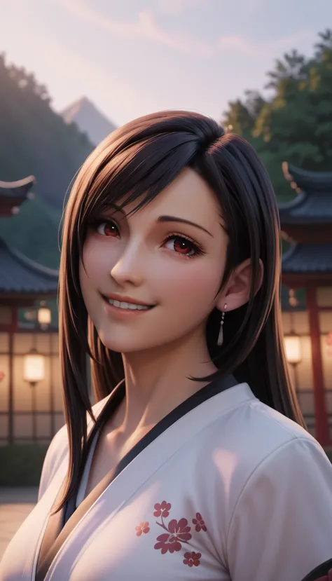 1girl, tifa lockhart, wearing kimono with firework in background, (masterpiece), cinematic, beautiful light, best quality, newes...