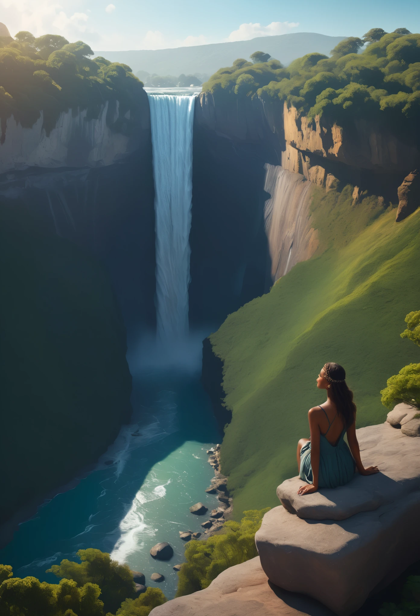 Cliff overlooking the waterfall, There are some arch-shaped stones on the top, Matte painting 8k, Matte Paint 8K, Portrait Wallpaper 8K, Portrait Wallpaper 8K, Portrait Wallpaper 4K, Portrait Wallpaper 4K, The Lost Series, realistic fantasy render, 8K resolution digital painting, 8K resolution digital painting,  Jessica Rossier Fantasy Art, 4K rendered matte paint, 3D rendered matte paint  