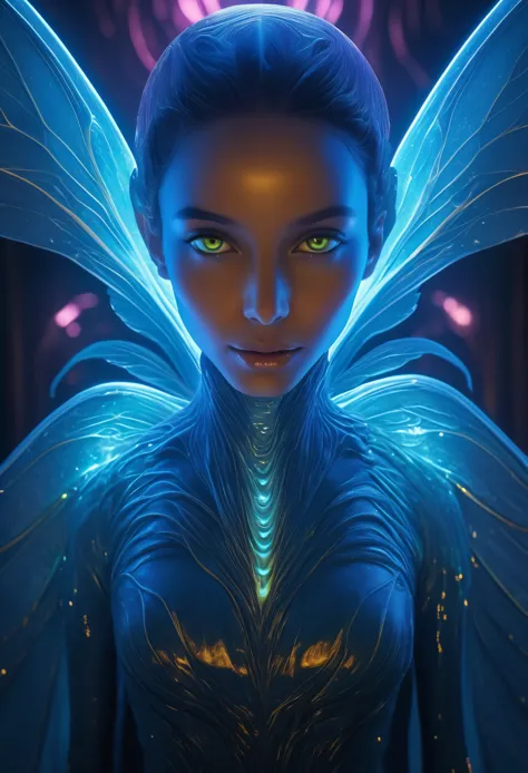 beautiful alien woman emerging from a cocoon, detailed beautiful face like cute girl and body, glowing eyes, glowing skin, intri...