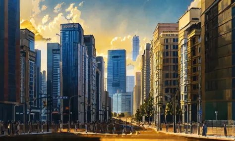 a bustling cityscape of são paulo at golden hour, intricate hyper-realistic details, cinematic dramatic lighting, warm tones, 8k...