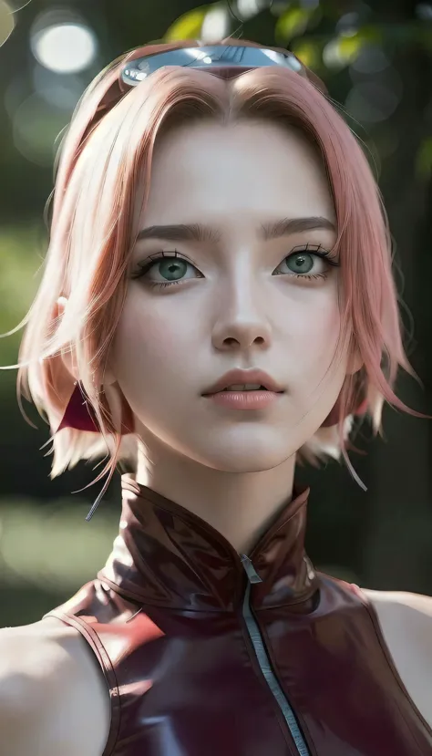 Close-up of a pink-haired woman wearing a leather shirt., Beautiful anime face images, hyper realistic anime, beautiful anime pi...