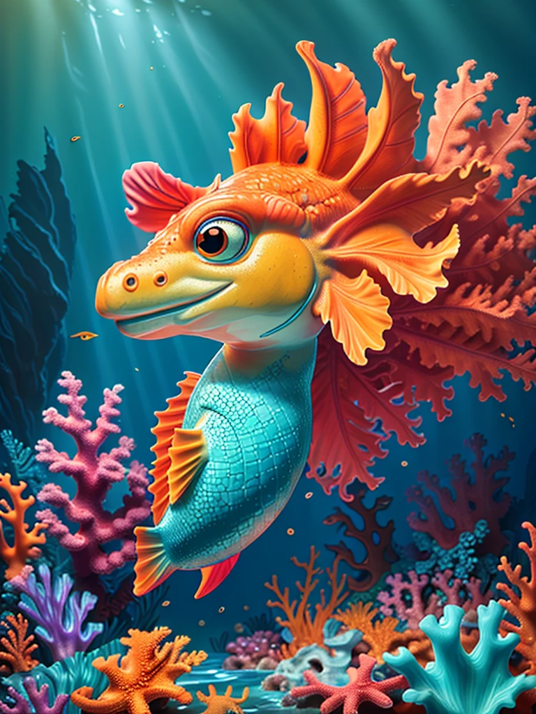 a majestic sea horse swimming in a vibrant underwater seascape, lush coral reefs, shimmering school of tropical fish, sunlight filtering through the crystal clear waters, serene and tranquil atmosphere, 4k, hyper realistic, dynamic composition, cinematic lighting, vivid colors, intricate details, photorealistic, award winning digital art