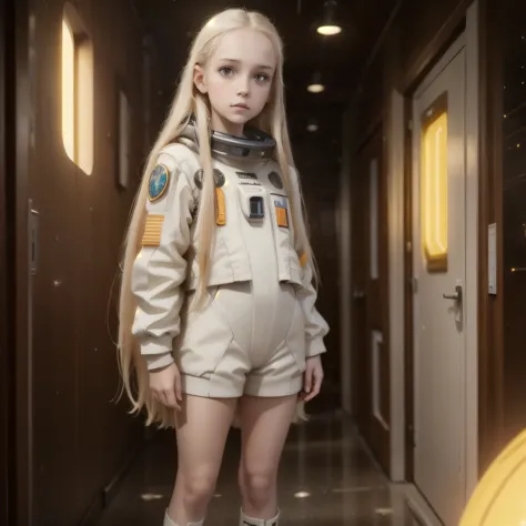 (young girl, 12 years old, blond hair, photorealistic, pale skin), (yellow (eyes:1.2)), (slim build:1.3), (fantasy space suit), ...