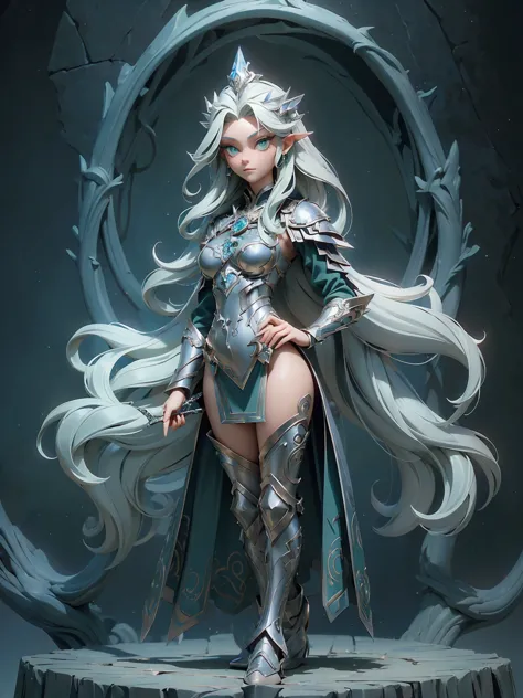 (((masterpiece, best quality, high detailed, 16k))) (1girl) a stunningly elegant young mage with long flowing silver hair and ca...