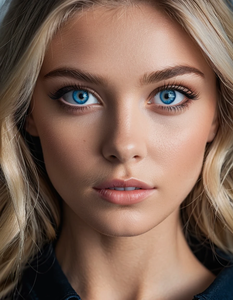 Close-up of a striking black, blue-eyed model, ultra-realistic, portrait, shot on a Sony A7III, high quality --air 35:64 --stylize 250