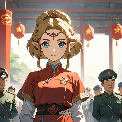 ((Highest quality)), ((masterpiece)), (detailed), （Perfect Face）、The woman is a Chinese Princess Zelda, a blonde Chinese woman w...