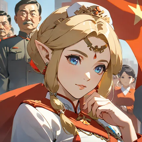 ((Highest quality)), ((masterpiece)), (detailed), （Perfect Face）、The woman is a Chinese Princess Zelda, a blonde Chinese woman w...