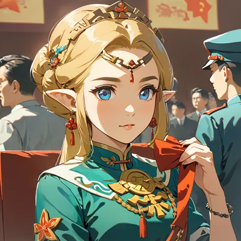 ((Highest quality)), ((masterpiece)), (detailed), （Perfect Face）、The woman is a Chinese Princess Zelda, a blonde Chinese woman w...