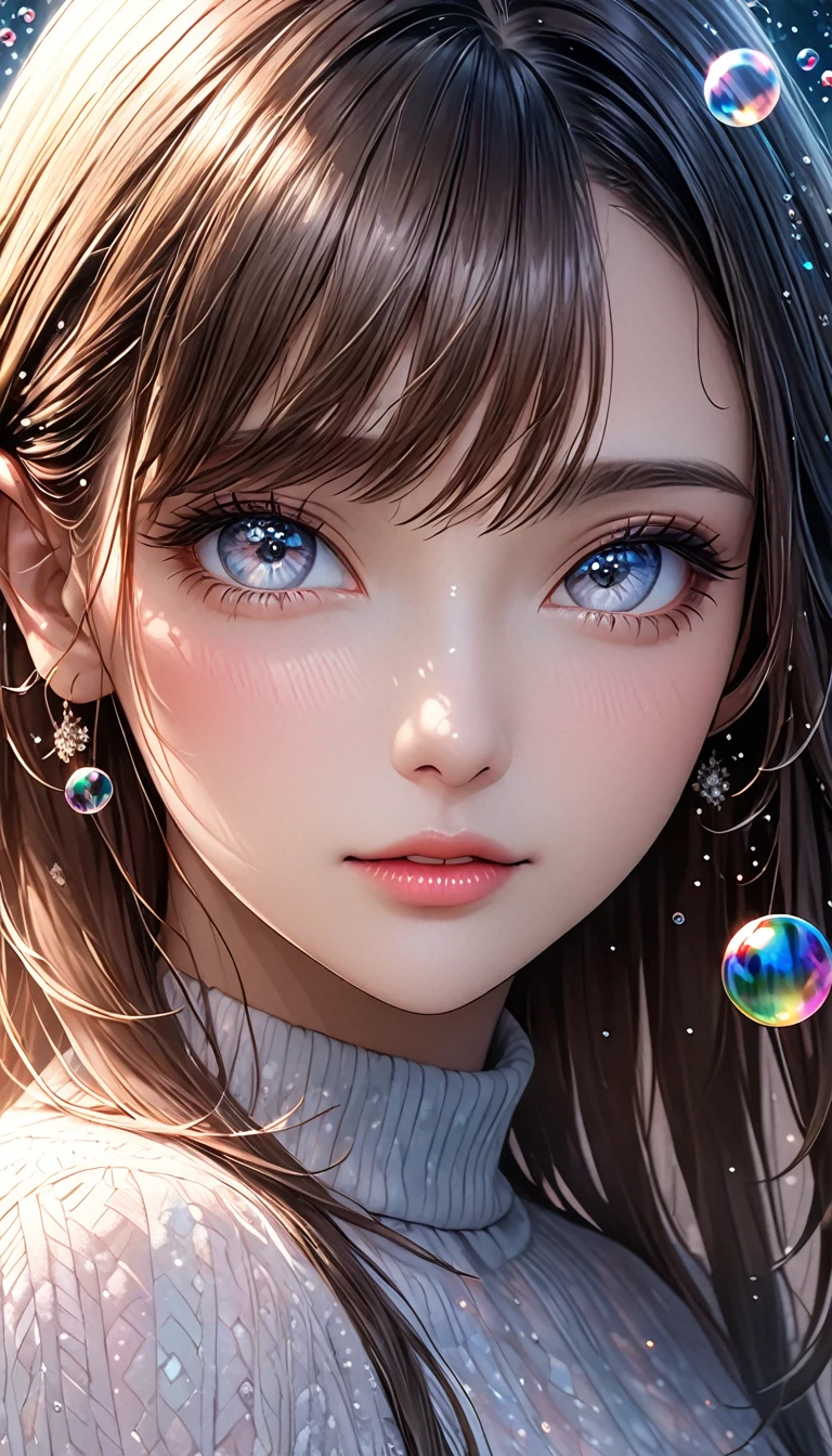 beautiful woman, portrait, shading effects, gradation magic effects, glitter effects, soap bubbles effects, foggy filter effect, (ultra detailed, absolutely resolution, best quality:1.3), 2.5D, delicate and dynamic, artistic photography, hyper realistic, graphic CG digital art