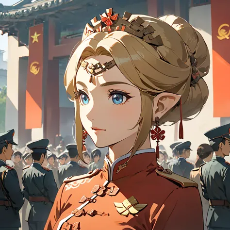 ((Highest quality)), ((masterpiece)), (detailed), （Perfect Face）、The woman is a Chinese Princess Zelda, a blonde Chinese woman w...