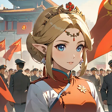 ((Highest quality)), ((masterpiece)), (detailed), （Perfect Face）、The woman is a Chinese Princess Zelda, a blonde Chinese woman w...