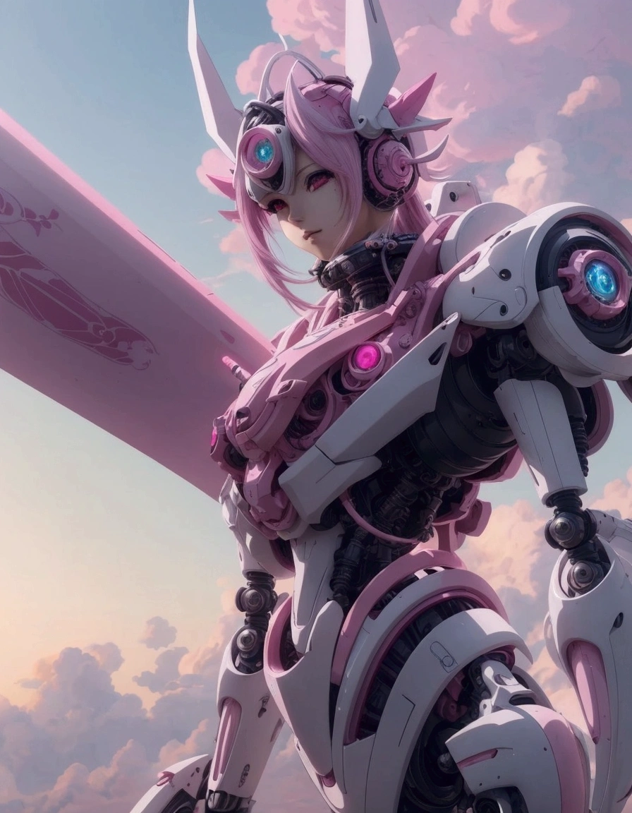 araffes with a pink and white hair and a pink and white helmet, detailed digital anime art, best anime 4k konachan wallpaper, anime mecha aesthetic, 4k highly detailed digital art, robot mecha female dragon head, wlop and krenz cushart, highly detailed anime, mecha asthetic, advanced digital anime art