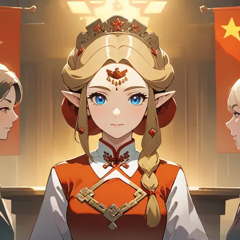 ((Highest quality)), ((masterpiece)), (detailed), （Perfect Face）、The woman is a Chinese Princess Zelda, a blonde Chinese woman w...