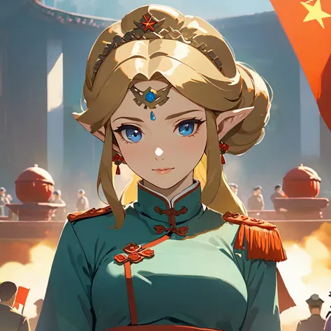 ((Highest quality)), ((masterpiece)), (detailed), （Perfect Face）、The woman is a Chinese Princess Zelda, a blonde Chinese woman w...