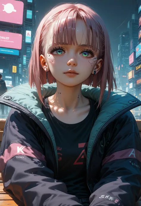 anime characters sitting on a bench with their laptops in front of a fire,cyberpunk anime art, anime style 4k, digital cyberpunk...