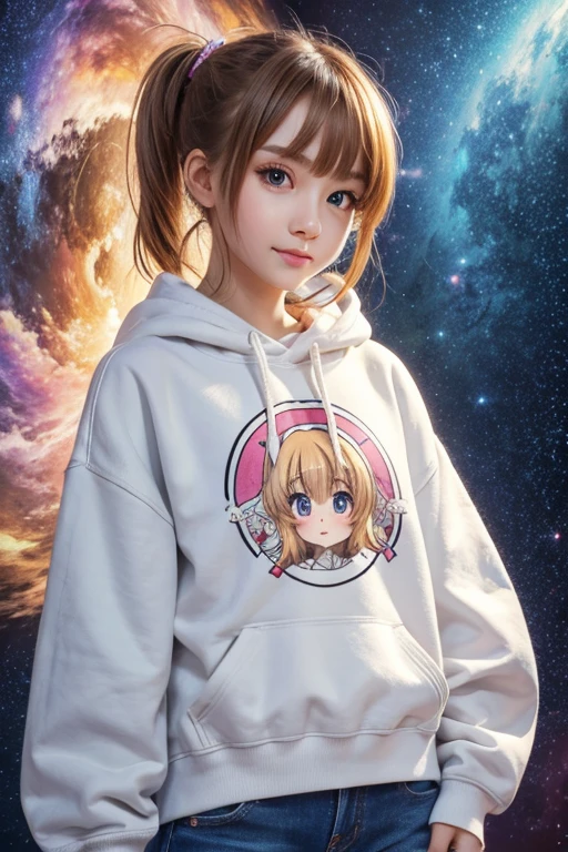 top quality, masterpiece, a high resolution, 8 K, Sweatshirt and girl in anime style, one girl, detailed line drawing, Bright white and bright amber style, Digital Enhancement, Close-up, Anime core, Flowing fabric