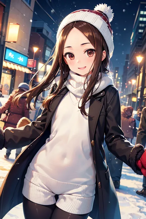 takagi-san、shiny brown hair, long hair,((medium chest、forehead、center part))、 beautiful brown eyes、smile、sparkling eyes, (fine g...