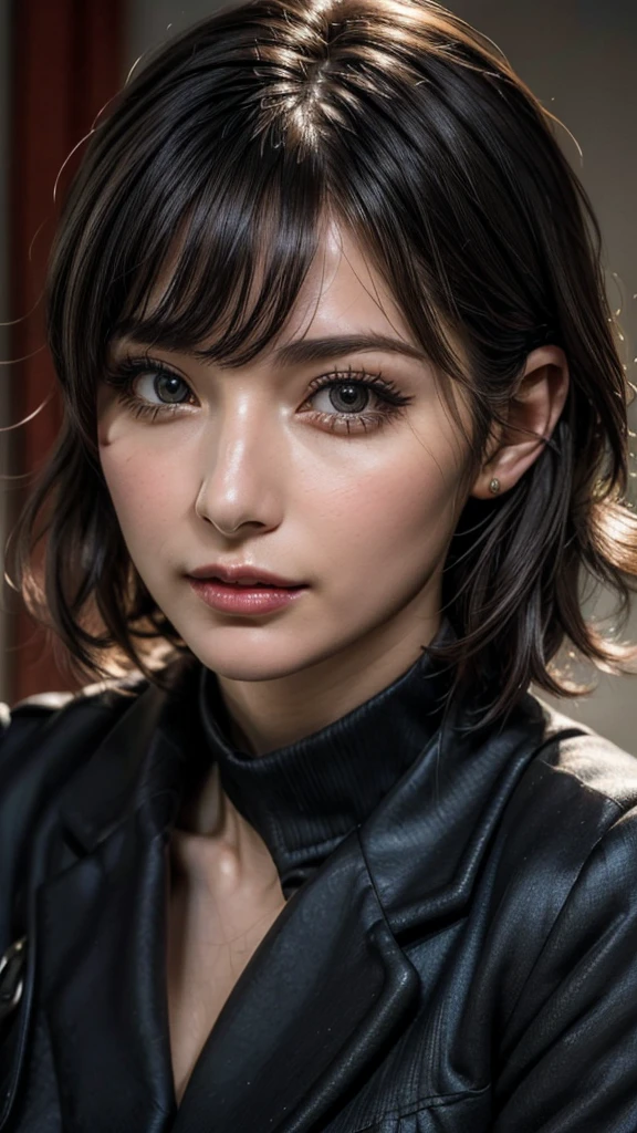 ((Beautiful Face:1.2)), (Purelos Face_v1: 1.0), Half Body,(Highest Resolution, clear_image) Highest quality, Single, One Woman, alone, masterpiece, Very detailed, (realistic), Black short hair, Black Hair, bangs, mature, ((JSDF uniform)), Indoor Background, kind, Authoritative, Powerful, Exquisite facial features, Exquisite facial features,((Natural big breasts:1.2))