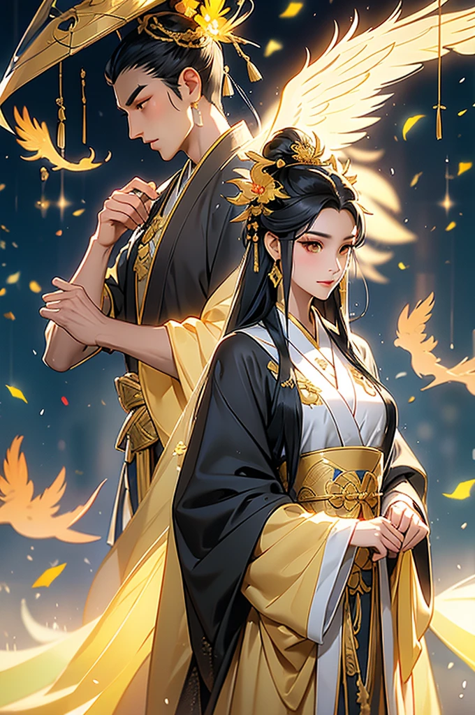 Black Hair, Immortal, Beauty, Royal sister, Stepmother, Gold yellow Taoist robe, Phoenix Coronet, Hair Bunch, Phoenix Sense, Beautiful breasts