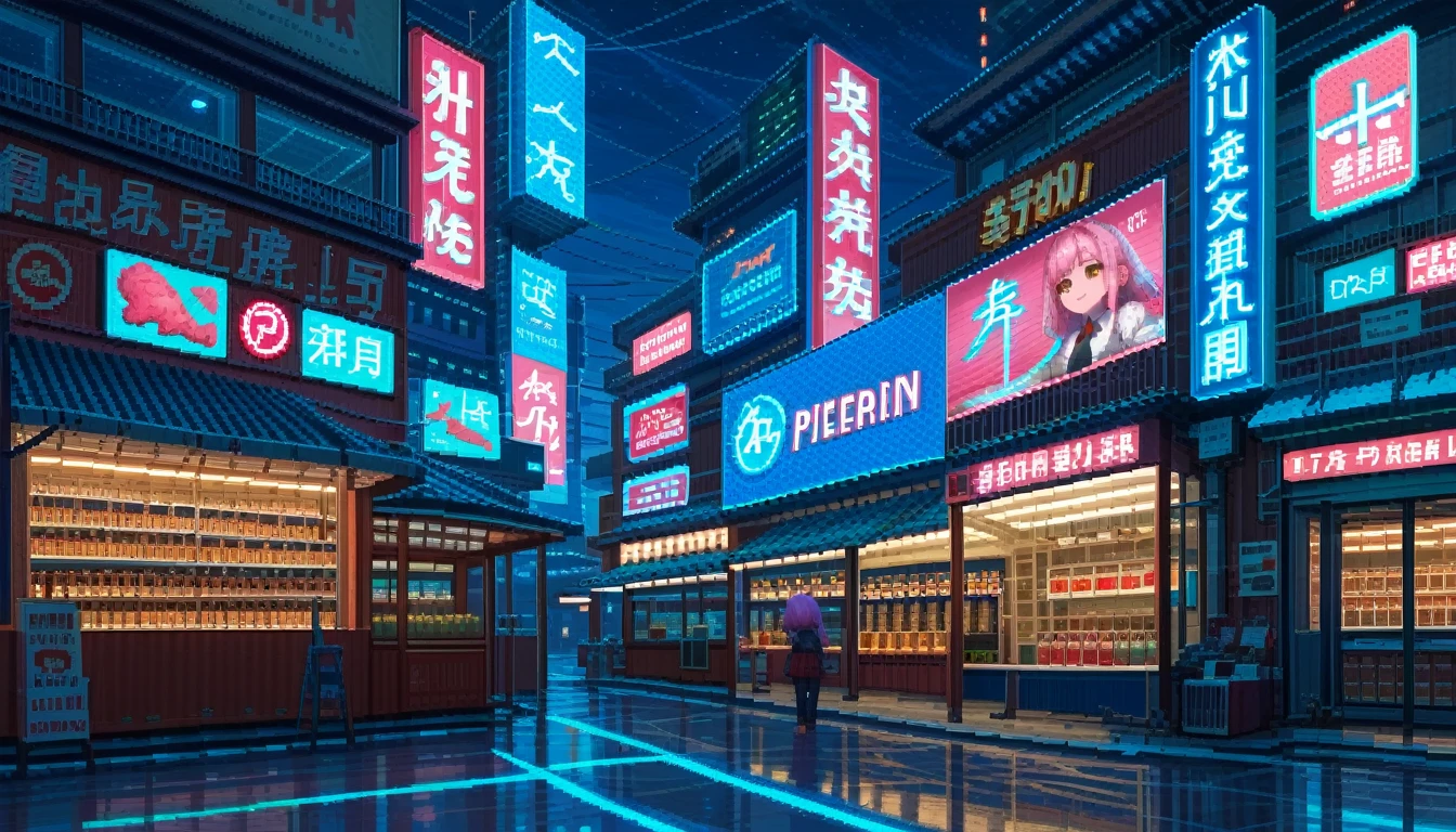 1girl, long pink hair, red horns, white collared shirt, black necktie, light smile, yellow eyes, corneo_power,, buildings,shops,town streets, dark sky, scenery,neon signs,night city, japanese lyrics,, , absurdres, detailed eyes, extremely detailed, volumetric lighting, realistic, realistic lighting, 8k, cinematic lighting, depth of field, perfect, hyper-detailed, photorealistic, ultra realistic, realistic light, hard lighting, intricate details, stop motion, tonemapping, sharp focus, hyper detailed,pixel art style