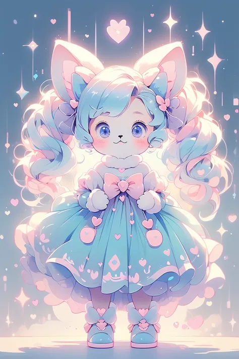 (pastel:1.2)、(chibi girl:1.2)、ezvian everywhere、long twin tails、bow and bow、heart eyes、fluffy dress、fun expression、fluffy robot ...