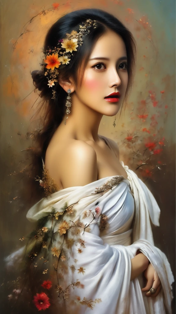 art by Luis Royo, Alberto Seveso, Cy Twombly, Cy Teh, arte postal, vintage painting, Thai, vivid colors, oil painting, complex background, ancient art, detailed, masterpiece, best quality