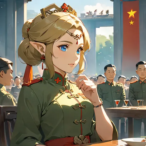 ((highest quality)), ((masterpiece)), (detailed), （perfect face）、the woman is a chinese princess zelda, a blonde chinese woman w...