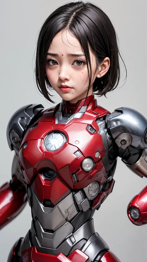 highest quality　8k iron man suit girl　kindergarten girl　sweaty face　cute　short hair　boyish　steam coming from the head　my hair is...