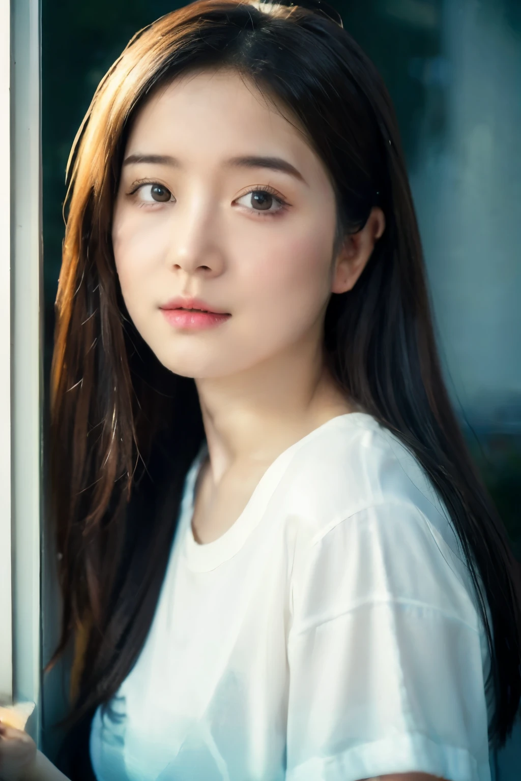 (8k, RAW photos, best quality, high resolution:1.1), (hyperrealistic:1.4),(realistic, photorealistic:1.3), soFt light,realistic Face,realistic body,realistic skin,disorderly,masterpiece,(cute:1.8),(leaning Forward:1.8),(from above:1.2),(toe:1.4),crawl on all Fours,throw,( Detailed white loose t-shirt:1.2),(BeautiFul breasts:0.9),(long hair,ponytail),(big:1.2),split,Fine black eyes,innocent eyes,droopy eyes,teary eyes,Open your lips,blush,good style,cinema light,Film Grain,toe,look at the viewers,Full Body,Depth oF Field, blurred background,Eye Focus,young,85mm lens, F/ 1.4,proFessional lighting,portrait,photon mapping,radio city,Physically Based Rendering,transparency,afternoon本の女の子,afternoon,sunny,outdoor