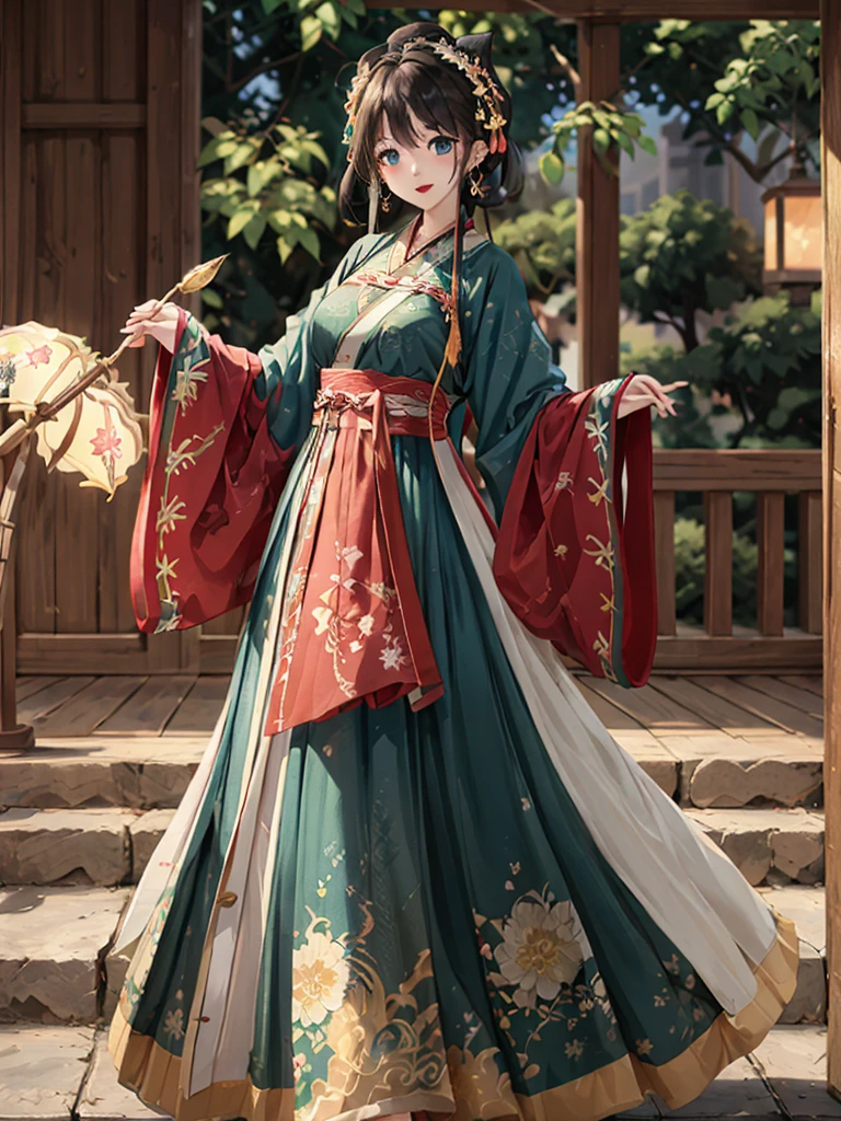 (((Highest quality､Ultra-high resolution､masterpiece: 1.2))), Highly detailed anime art style,Teen Style, (Off the shoulder,Earrings, A luxurious interior of the Tang Dynasty harem), Detailed green hair, Detailed blue eyes, Complicated hairstyle, Long Hair,Sparkling eyes,like々Shii,hair accessory, チャイニーズEarrings着用, She has a hairpin on her head、Half Up, Slightly blunt bangs, Detailed lighting, Bright colors, Looking at the audience, 45 degree top down shot､Facing forward､Stand in the center of the image､Cowboy Shot,Cat､Curvaceous､Big Breasts､Big Ass､High-end kimono､Traditional Tang Dynasty Kimono、Crimson lipstick､Courtesan-style costume、