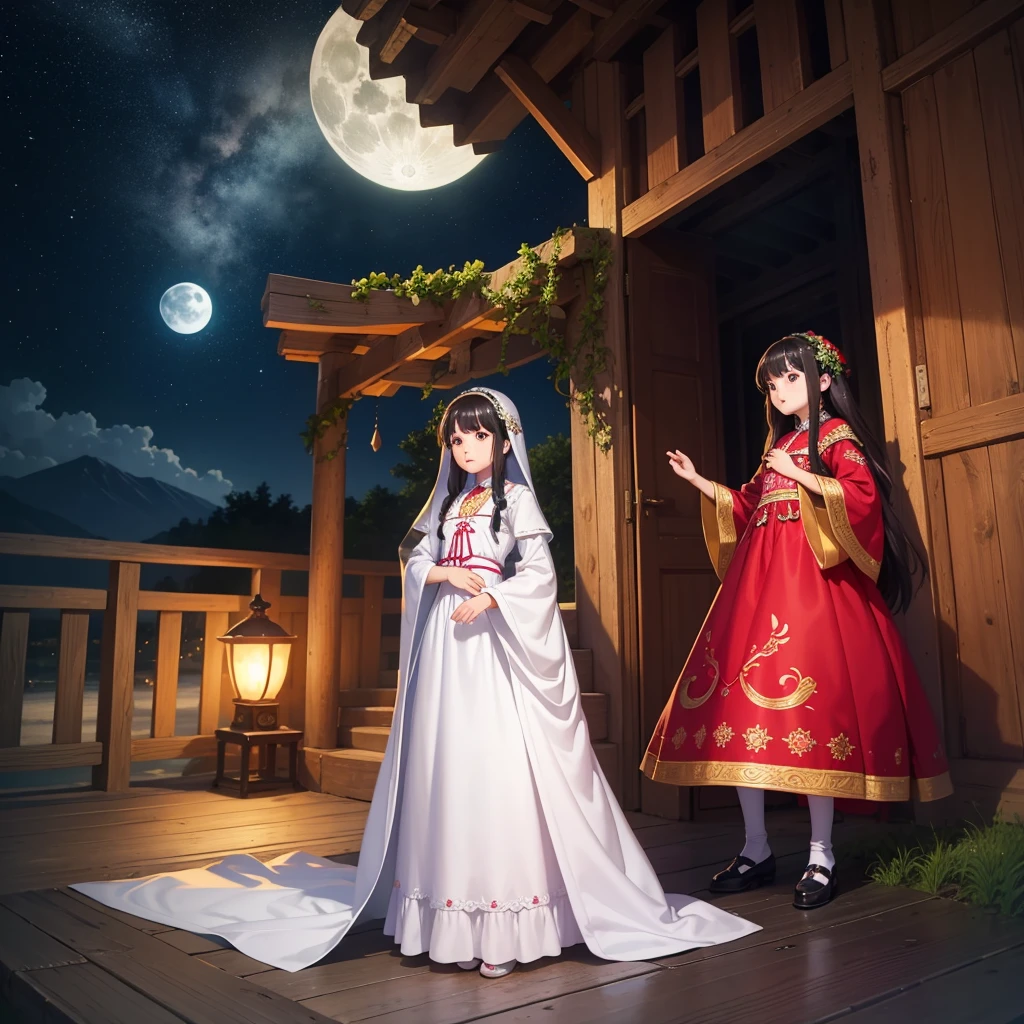 最high quality、high quality、10 years old、Brightly embroidered folk costumes from Central Asia and the Caspian Sea region、Bride Girl、Moonlight meadow、moonlight、Long dress