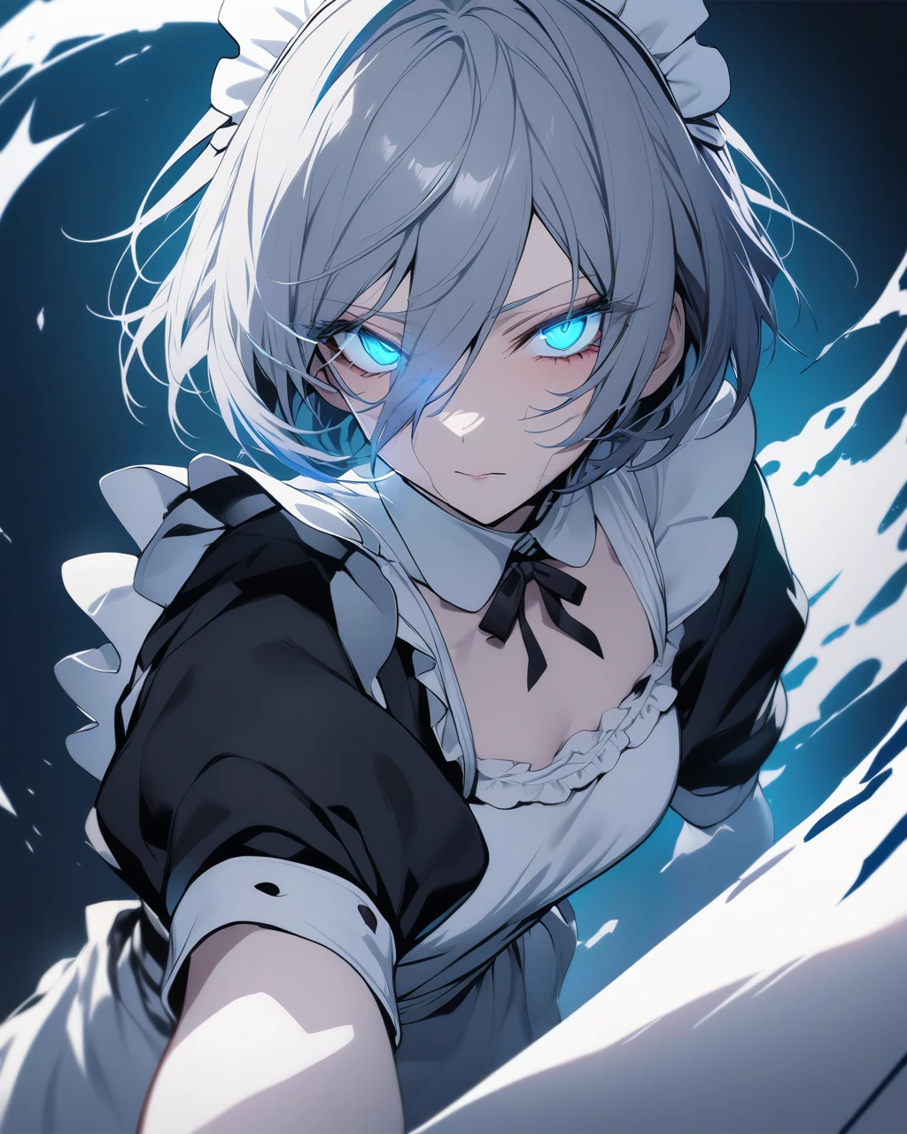 (High resolution:1.2), Absurd, (Highest quality:1.2), Highest quality, break (Detailed face,1.2), Perfect Face, (Detailed eyes:1.2), Glowing Eyes, break (Smooth Skin:1.2), Glowing Skin, break 1girl, alone, break izayoi Sakuya, sakuya1, break maid, View your viewers, thin, break grey hair, Low Twin Blade, short hair, Hair between the eyes, blue eyes, Maid&#39;s Headdress, break small breasts, Thighs, break frilled dress, Made Upon, Frill apron, Waist apron, puffy short sleeve, Green ribbon, Thighsストラップ, garter belt, Wrist cuff, break standing, Skirt Lift, break in room, break seductive smile