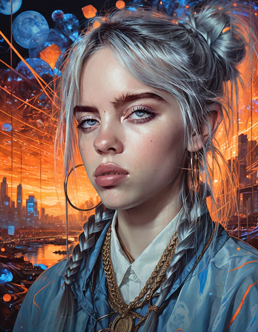 (Ohwx Woman) Very detailed, Digital paint, art station, standing, in front of the camera, Conceptual art, seeds, sharp focus, illustration, art by artgerm and alphonse mucha, high definition digital art, dramatic lighting, fractal networks in the background, al estilo de ilya kuvshinov y Ross tran