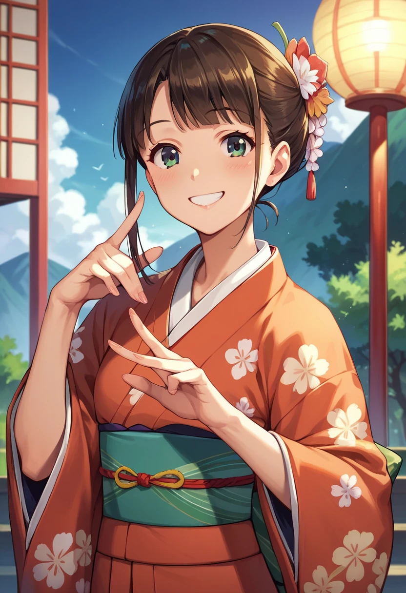 ((masterpiece)),((Ayako Katagiri)),((Katagiri Ayako)),((Full smile)),((Smile)),((happiness)),Healthy Beauty,(((kimono))),sexy,Anatomically perfect hands