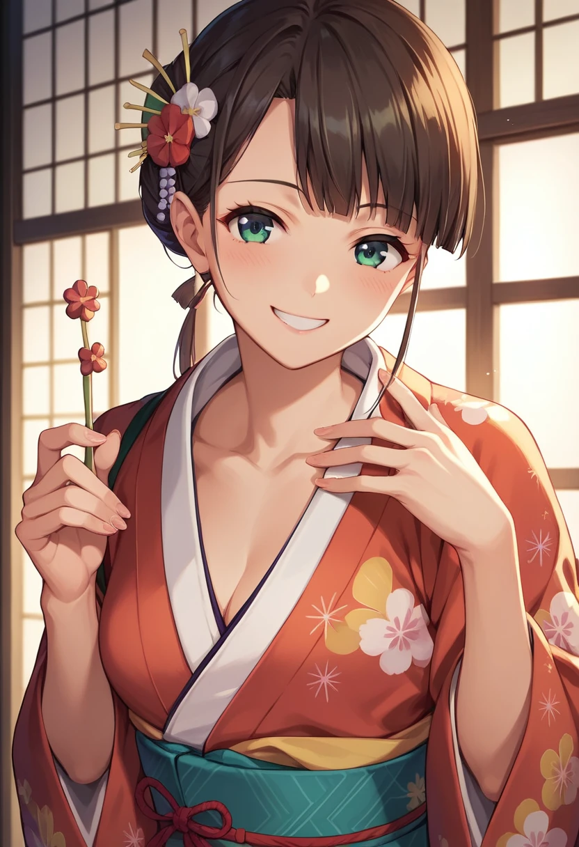 ((masterpiece)),((Ayako Katagiri)),((Katagiri Ayako)),((Full smile)),((Smile)),((happiness)),Healthy Beauty,(((kimono))),sexy,Anatomically perfect hands