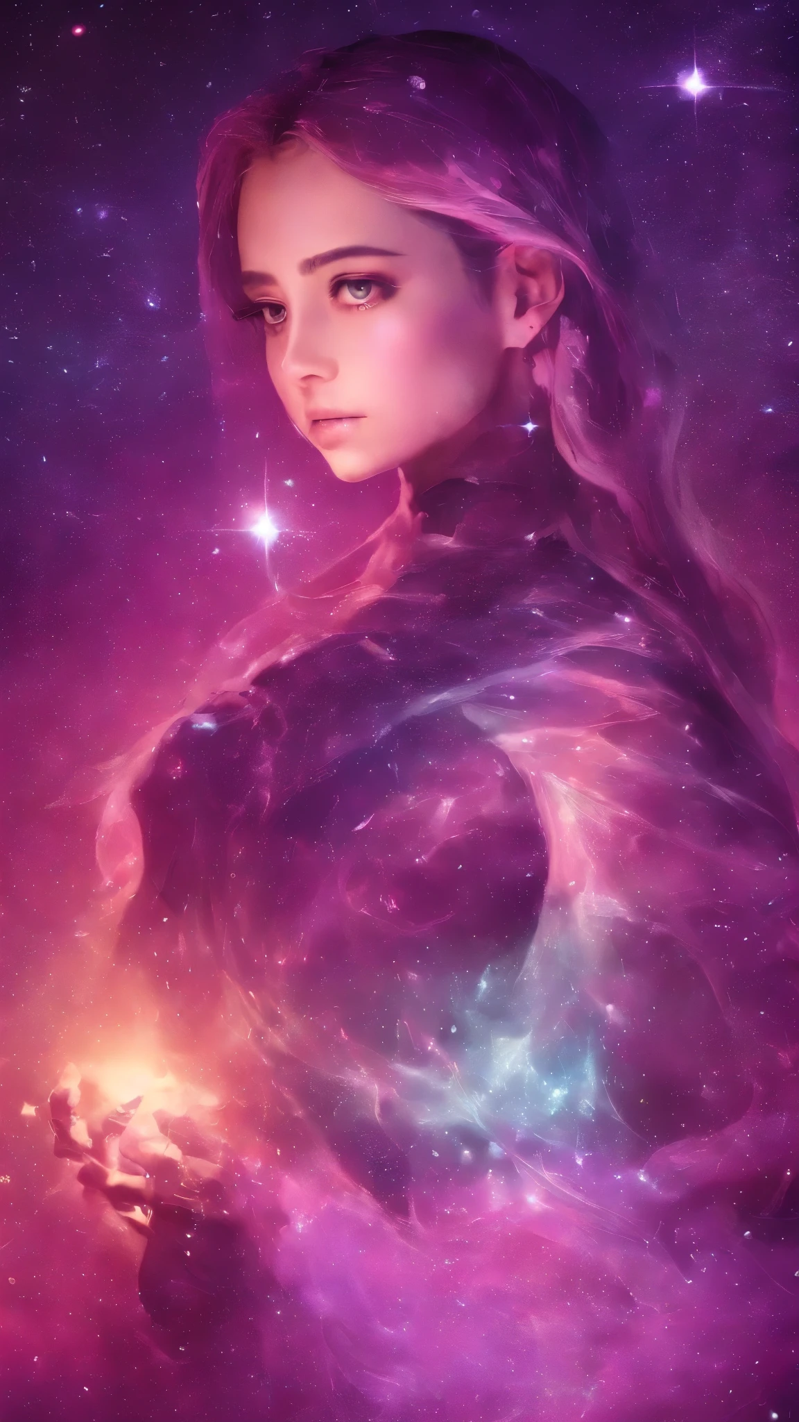 Design a new tarot card inspired by the Star. The card should feature a beautiful frame typical of tarot cards, adorned with numerous sparkling stars. In the center, a captivating and mystical female fortune teller is depicted. She stands gracefully, holding a star floating above her hand. The background is filled with a dreamy, starry night sky, creating an atmosphere of hope and wonder. The image should be in the highest quality, 4K or 8K resolution, with highly detailed and photo-realistic features. The artistic style should use bright colors and strong contrasts, emphasizing the magical and mystical theme. The fortune teller's expression should be serene and filled with a sense of guidance and inspiration.