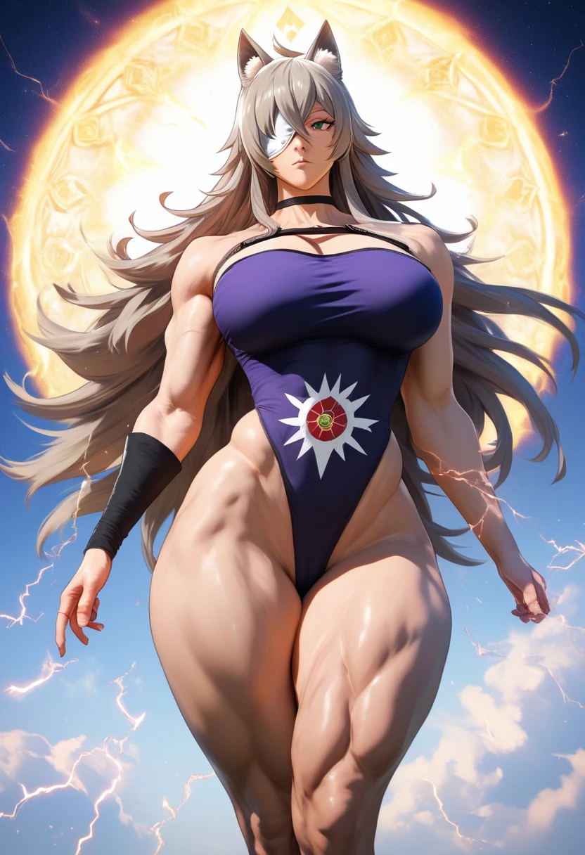 (work of art, high resolution, photorrealistic:1.3), Ghislaine from Mushoku Tensei, Improved physique, increased muscle mass and strength, (goddess-like figure:1.2), well-defined muscles throughout the body, (broad chest, toned legs, and rounded buttocks:1.1), radiant and empowering presence, confidence exuding from his expression, (revealing outfit:1.2), barely covering its shape, showing off his sculpted physique, Mesmerizing aura, divine shine, (captivating green eyes:1.2), Flying hair, royal adornments, Mythical setting, ethereal clouds, sacred symbols, heavenly atmosphere, captivating lighting, intense energy, dynamic pose, goddess of strength and beauty, drawing attention with its imposing and seductive presence. Using depth of field (DOF), Super-resolution, and high-megapixel rendering, each element comes to life with cinematic lightning and anti-aliasing techniques like FKAA, THAI, and RTX. The addition of the SSAO (Screen space ambient occlusion) and various post-processing effects in both post-production and tone mapping elevate the visual quality to a whole new level. Using depth of field (DOF), Super-resolution, and high-megapixel rendering, each element comes to life with cinematic lightning and anti-aliasing techniques like FKAA, THAI, and RTX. The addition of the SSAO (Screen space ambient occlusion) and various post-processing effects in both post-production and tone mapping elevate the visual quality to a whole new level.