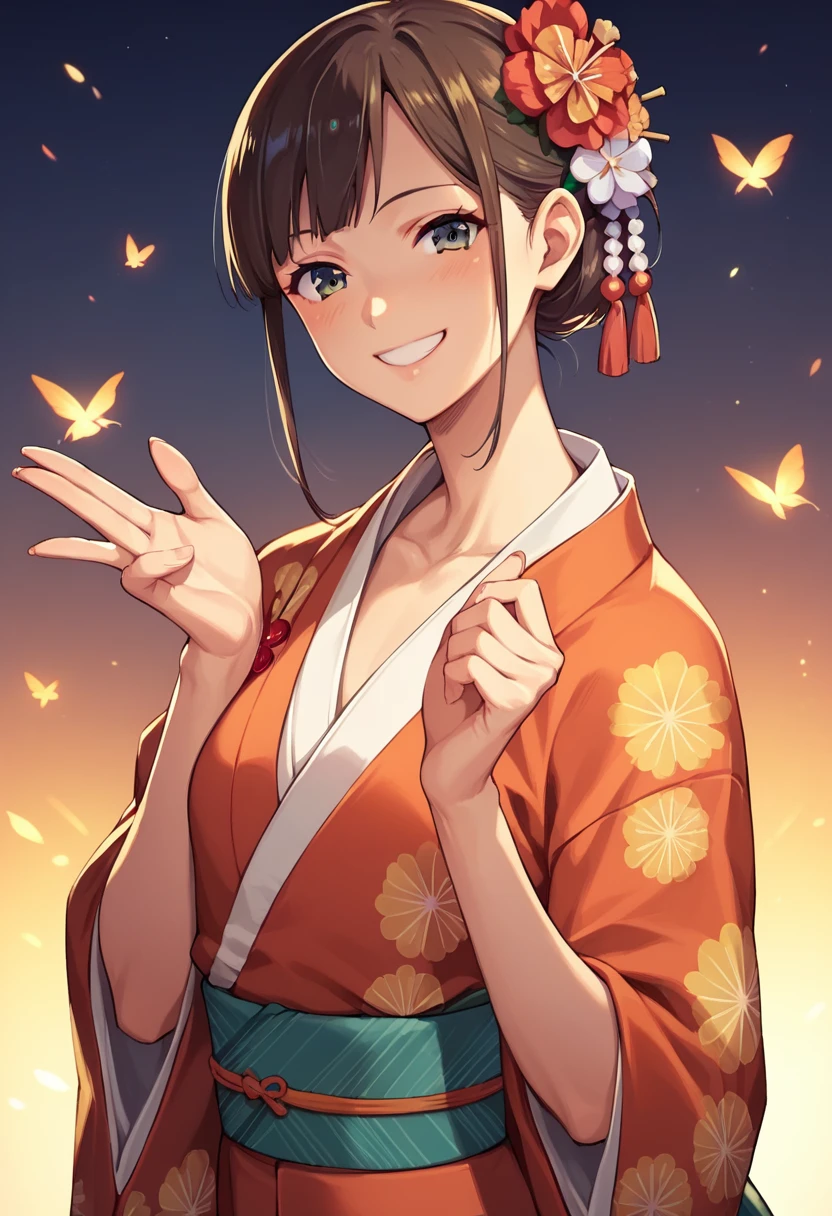 ((masterpiece)),((Ayako Katagiri)),((Katagiri Ayako)),((Full smile)),((Smile)),((happiness)),Healthy Beauty,(((kimono))),sexy,Anatomically perfect hands