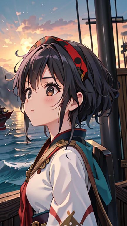 pirate ship,Lots of pirates, cannon, war, (海賊war:1.5),Girl dressed as a pirate, One girl,Black Hair,pirate ship,Lots of pirates, cannon, war, 超High resolution, retina, masterpiece, Accurate, Anatomically correct, Textured skin, Super Detail, Attention to detail, high quality, 最high quality, High resolution, 4K