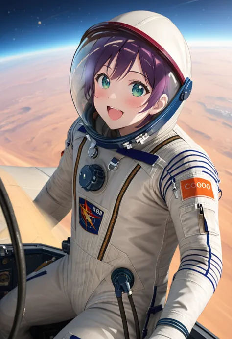 ((female pilot in the cockpit of a reconnaissance plane), (airplane cockpit), (in flight), (10000 feet altitude)、(sky view):1.7)...