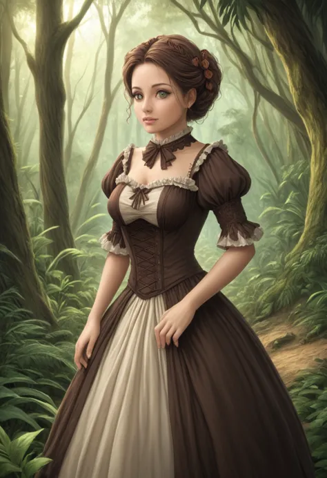 female bear mid transformation, solo, masterpiece, best art, victorian dress. detailed hands, detailed eyes, detailed torso, jun...