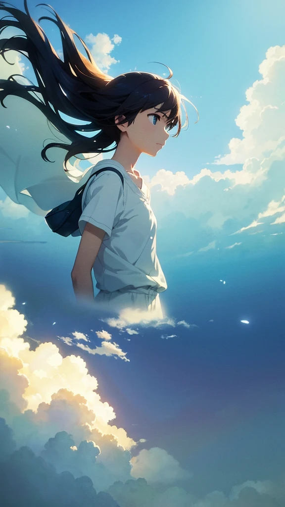 Highest quality、masterpiece、Soft Focus , Bright gradient watercolor , dream-like , White Background、The World of Makoto Shinkai、Swirling clouds