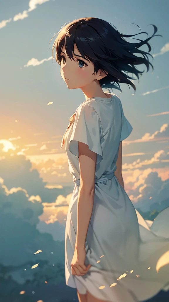 Highest quality、masterpiece、Soft Focus , Bright gradient watercolor , dream-like , White Background、The World of Makoto Shinkai、Swirling clouds