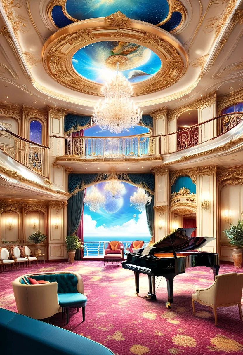 Inside a luxury cruise ship、concert、piano、Violin etc.、Beautiful interior、煌びやかなconcert