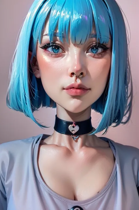 choker on neck , septum nose , school teen white girl, blonde, bob haircut, lips snearkes emo slut , horny , blush fat pussy goo...