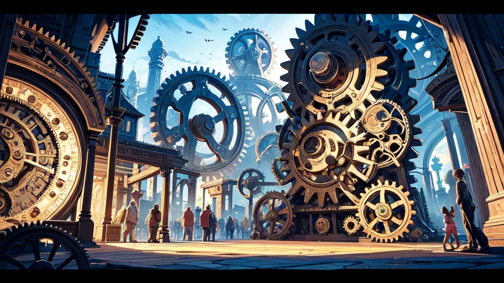 (A nation with constructions made of gears), festival, village, world of steel, GEARS, ultra detailed