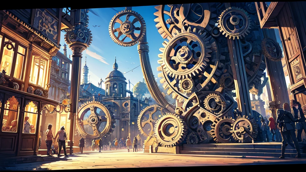 (A nation with constructions made of gears), festival, village, world of steel, GEARS, ultra detailed