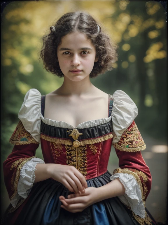 1girl, 2girls, 13 years old, smiling, baroque costume, cleavage, col de Médicis, short hairstyle, massive breasts, lace, (best quality,4k,8k,highres,masterpiece:1.2),ultra-detailed,(realistic,photorealistic,photo-realistic:1.37),HDR,UHD,studio lighting,ultra-fine painting,sharp focus,physically-based rendering,extreme detail description,professional,vivid colors,bokeh,painting,oil painting, le soleil tombe sur la photo,texture granuleuse,bords décolorés,cadre polaroïd,effet vieilli,Ambiance nostalgique,Jour d&#39;été,Fille rousse européenne aux court cheveux bouclés,sourire innocent,Des yeux ludiques,Beauté adolescente,apparence jeune,tenue à la mode,hauts en DENTELLE coupe basse,clivage,Lycéenne de 13 ans, Transmettre la confiance,posant avec une main sur la hanche,milieu urbain,Fond de mur de briques,verdure autour de la fille,temps chaud, brise chaude,la lumière du soleil brille sur la fille,rougeur rose sur ses joues,de légères taches de rousseur sur son nez,capturer l’essence insouciante de l’adolescence,souvenirs figés dans le temps,murmurant des secrets à travers l&#39;objectif,chérir l&#39;innocence et la beauté de la jeunesse.