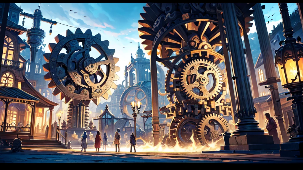 (A nation with constructions made of gears), festival, village, world of steel, GEARS, ultra detailed